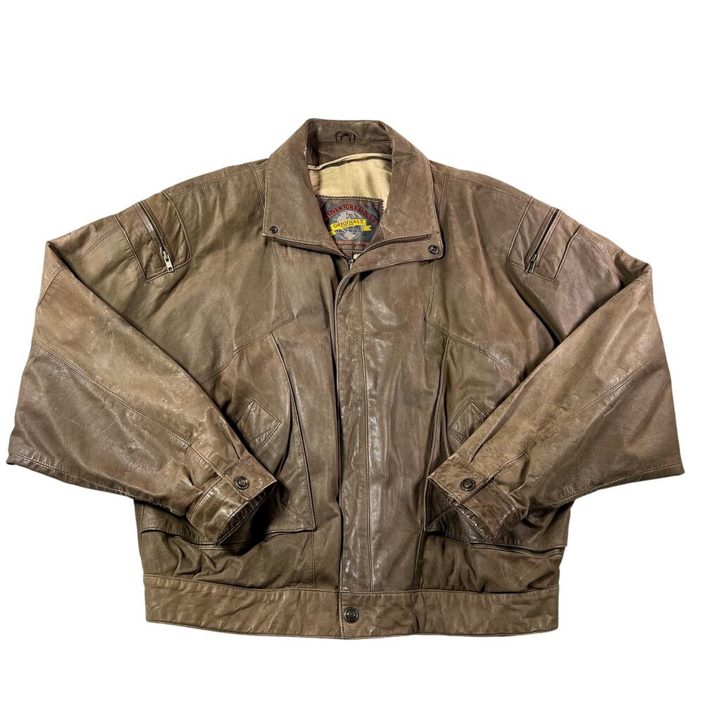 Vintage Adventure Bound XL Distressed Brown Leather Bomber Moto Jacket Aviation